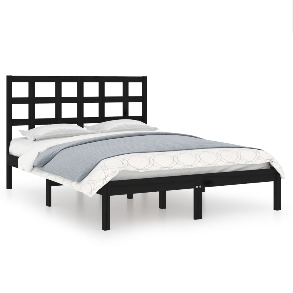 Bed Frame Black Solid Wood 137x187 cm Double Size