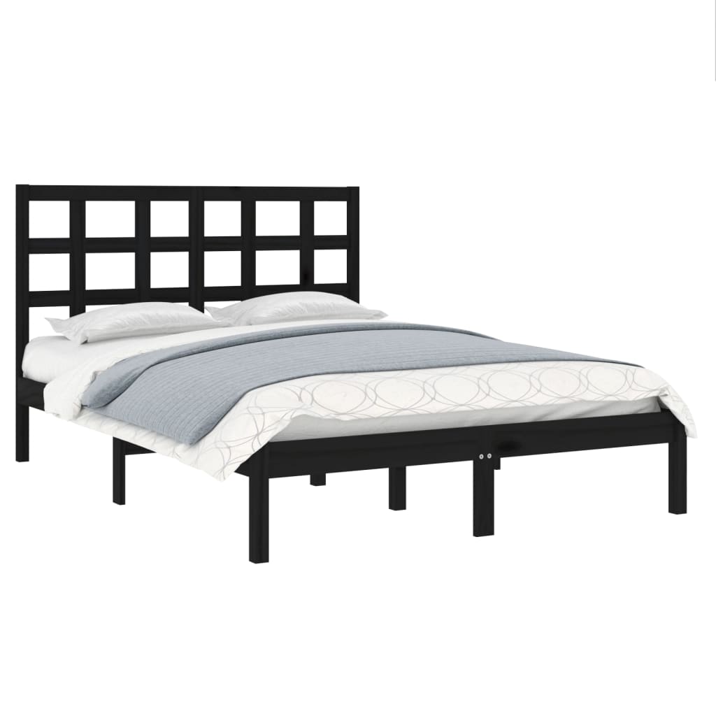 Bed Frame Black Solid Wood 137x187 cm Double Size