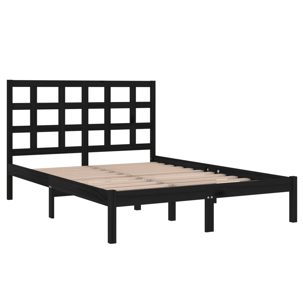 Bed Frame Black Solid Wood 137x187 cm Double Size