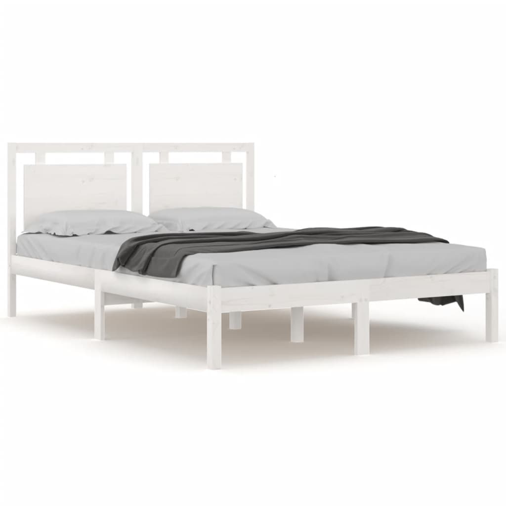 Bed Frame White Solid Wood 153x203 cm Queen Size