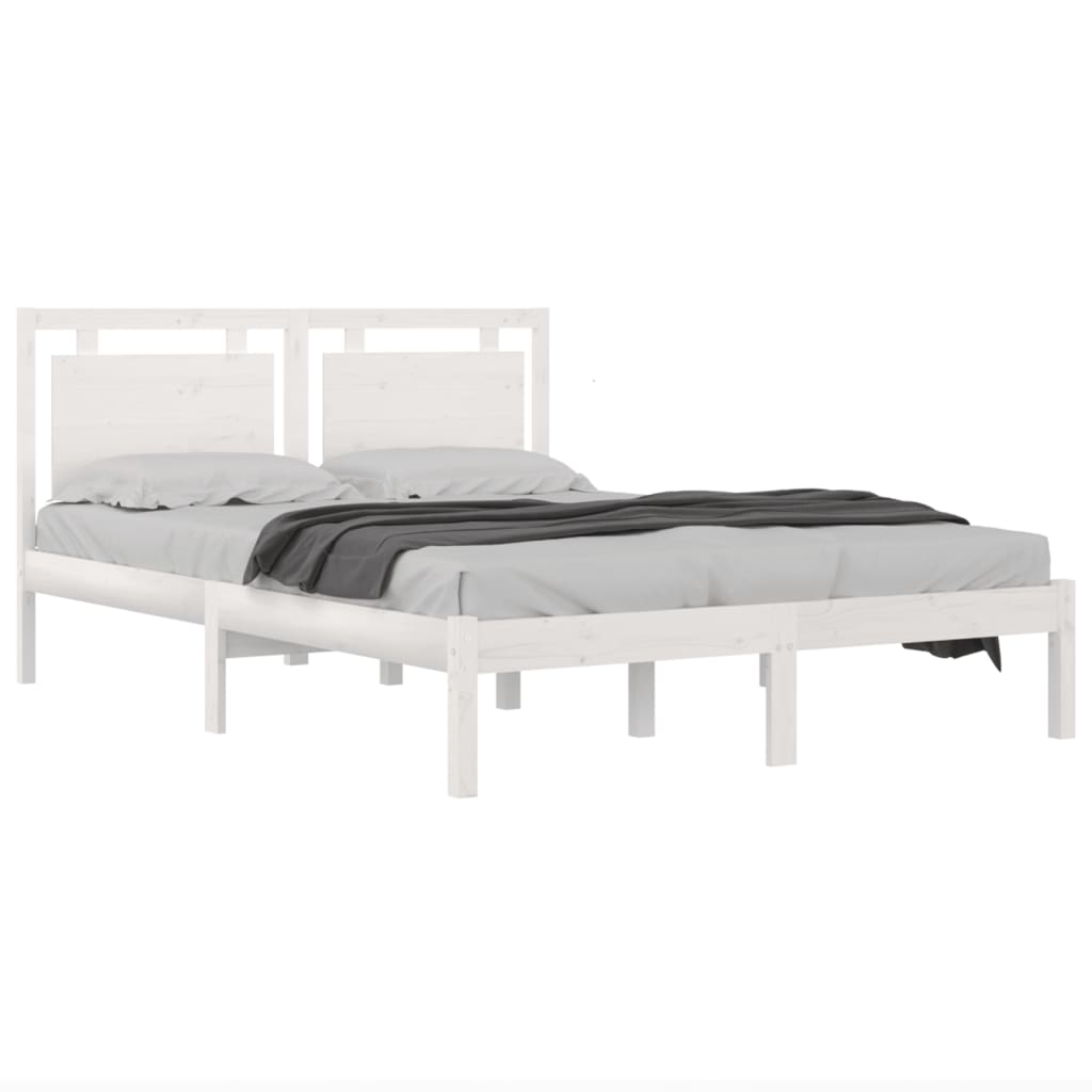 Bed Frame White Solid Wood 153x203 cm Queen Size