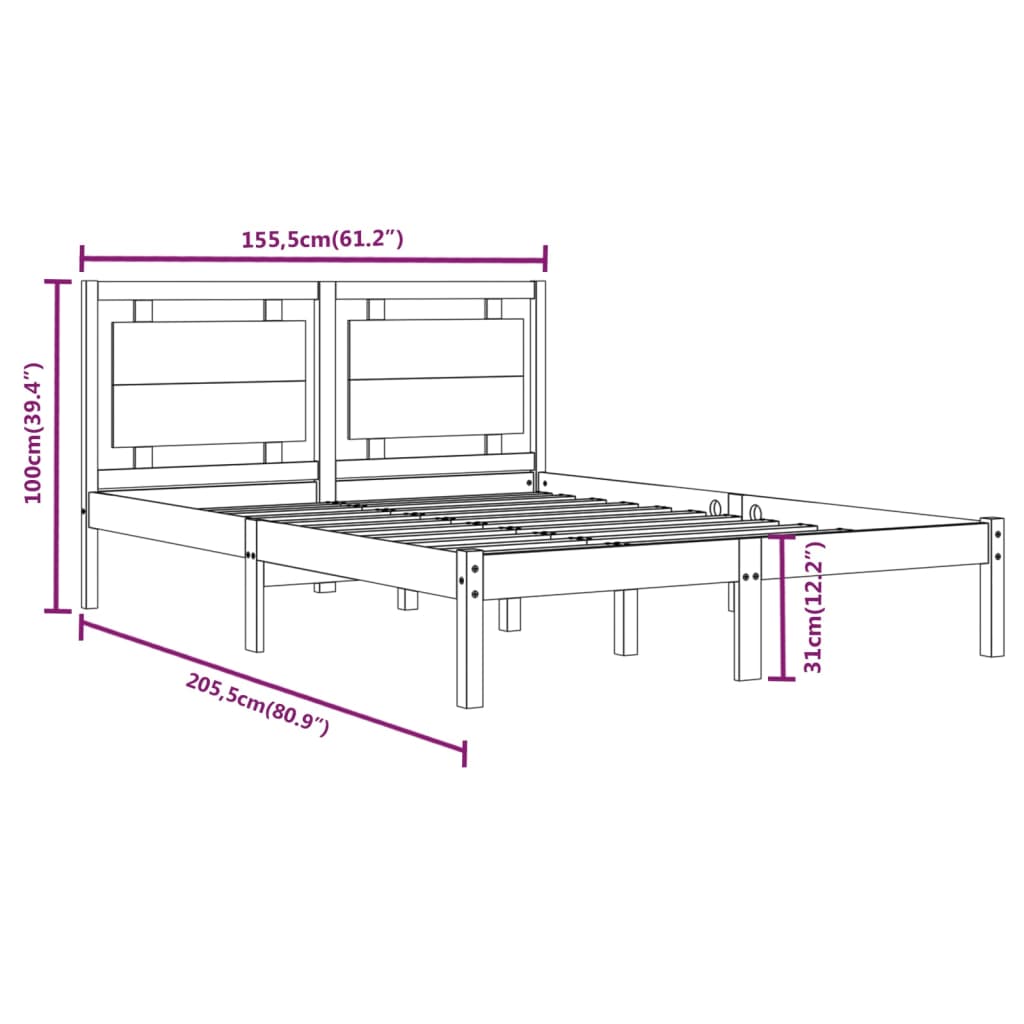 Bed Frame White Solid Wood 153x203 cm Queen Size