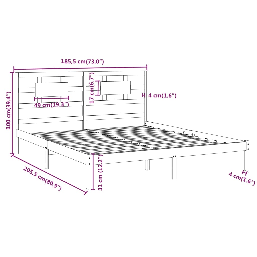 Bed Frame Solid Wood 183x203 cm King Size