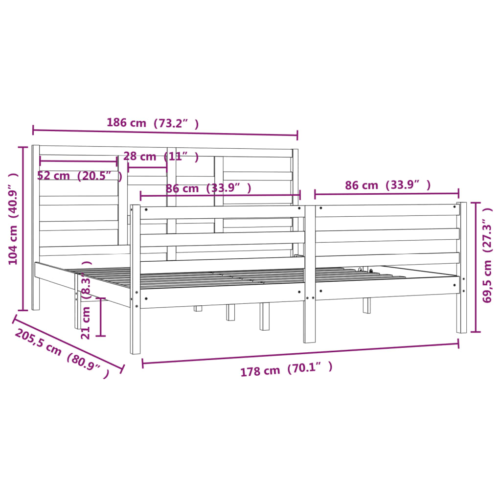 Bed Frame Solid Wood 183x203 cm King Size