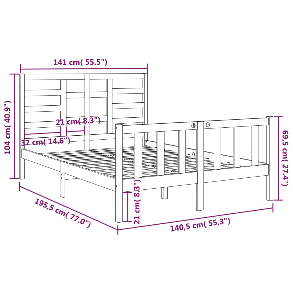 Bed Frame Solid Wood 137x187 cm Double Size