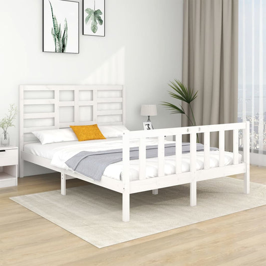 Bed Frame White Solid Wood 137x187 cm Double Size