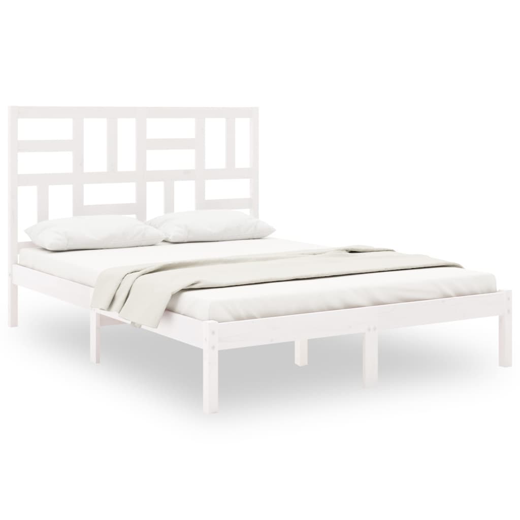 Bed Frame White Solid Wood 137x187 Double Size