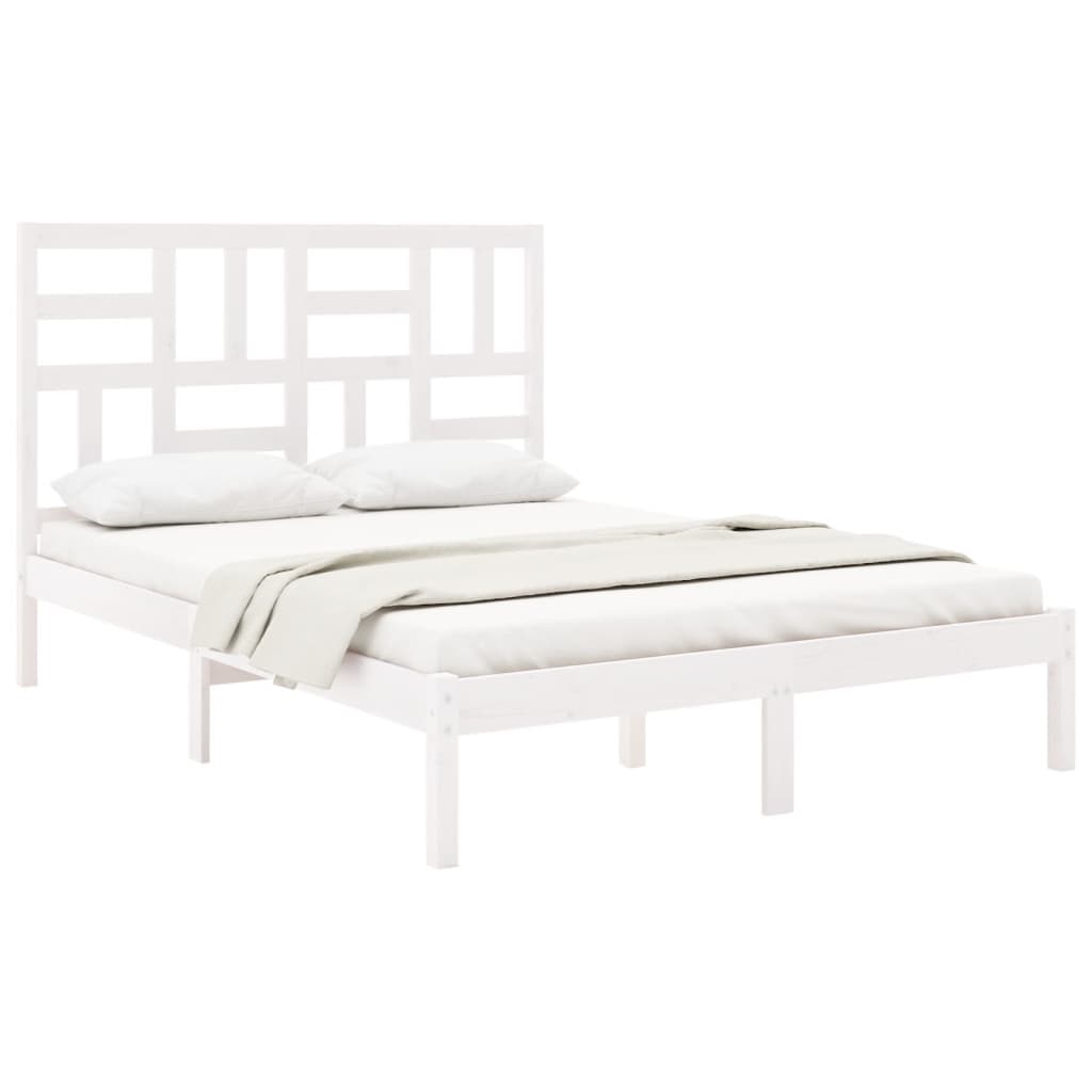 Bed Frame White Solid Wood 137x187 Double Size