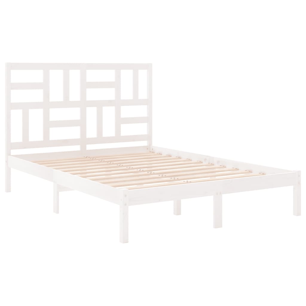 Bed Frame White Solid Wood 137x187 Double Size