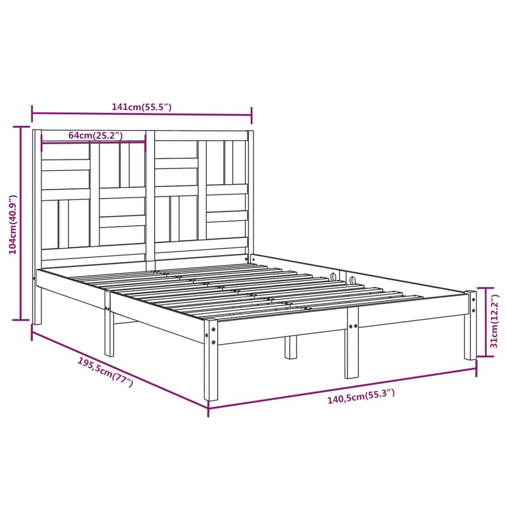 Bed Frame White Solid Wood 137x187 Double Size