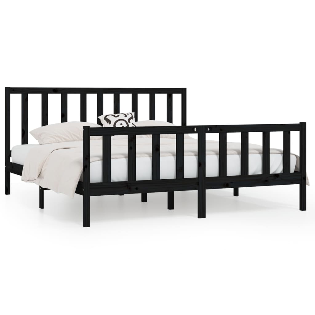 Bed Frame Black Solid Wood 183x203 cm King Size