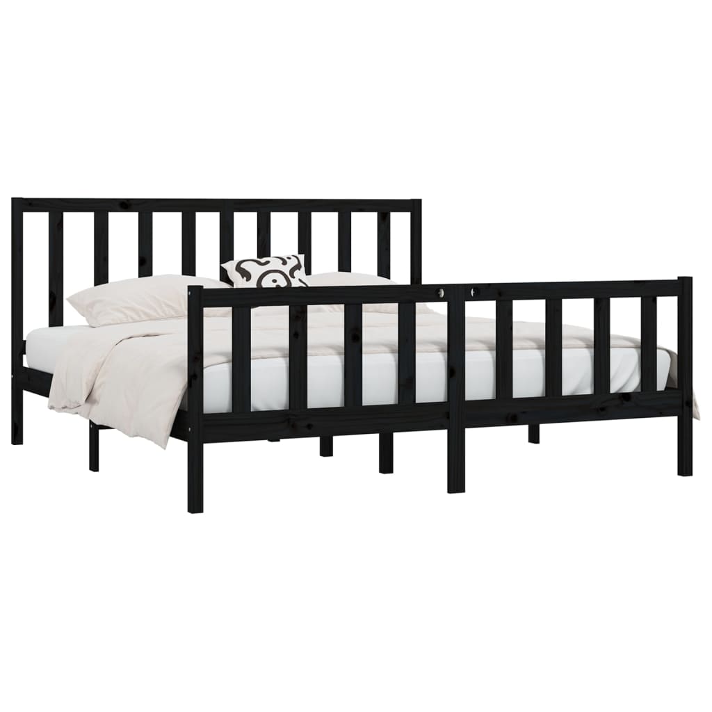 Bed Frame Black Solid Wood 183x203 cm King Size