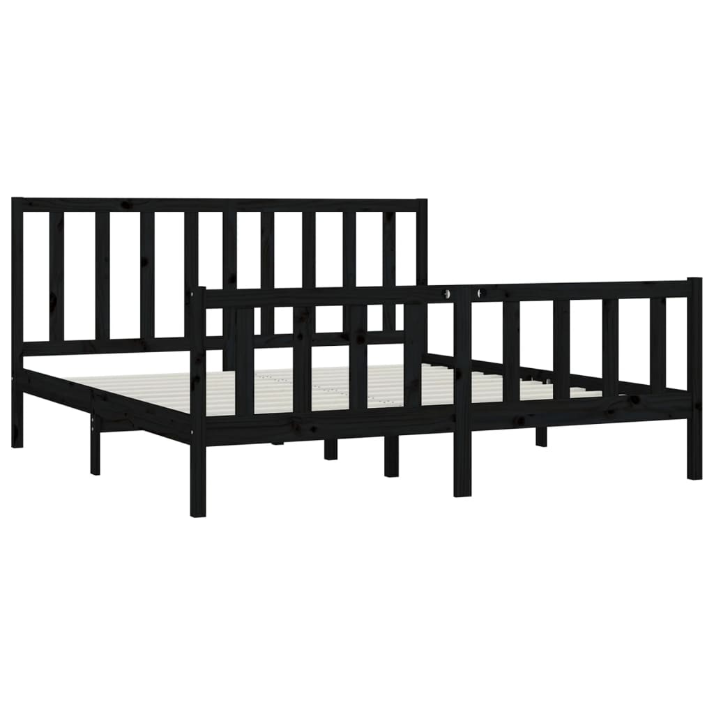 Bed Frame Black Solid Wood 183x203 cm King Size