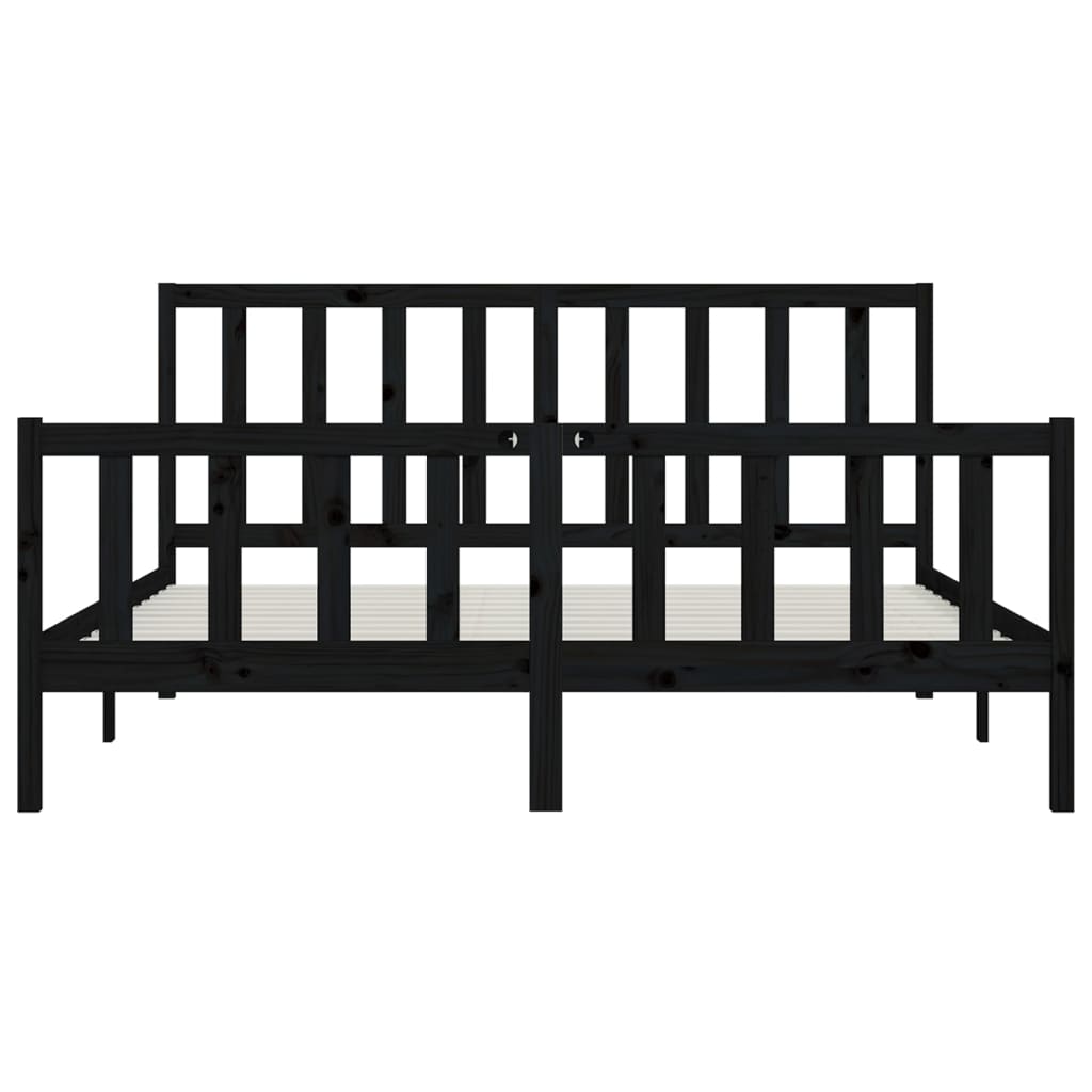 Bed Frame Black Solid Wood 183x203 cm King Size