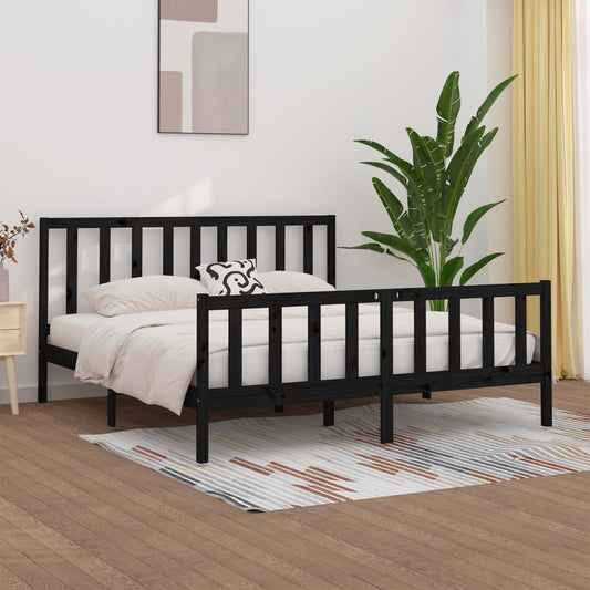 Bed Frame Black Solid Wood 183x203 cm King Size