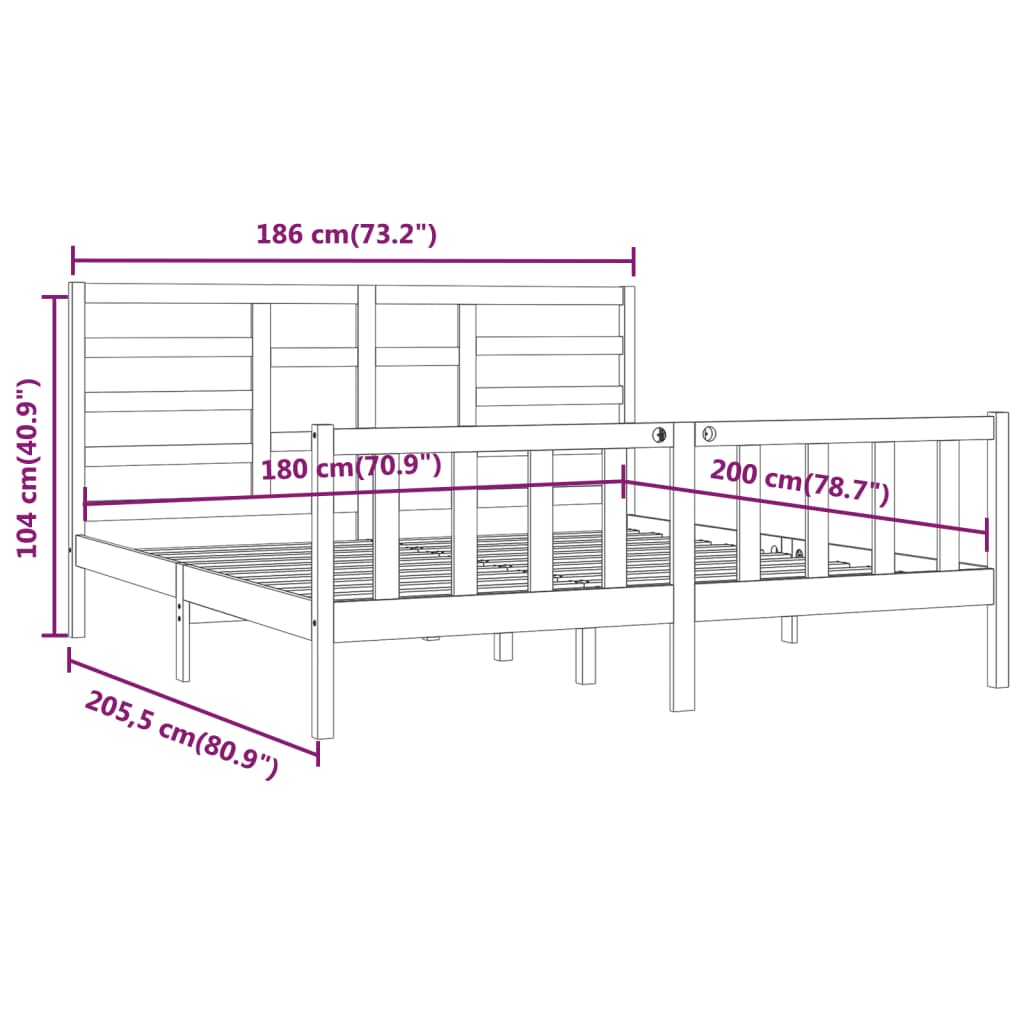 Bed Frame Solid Wood 183x203 cm King Size