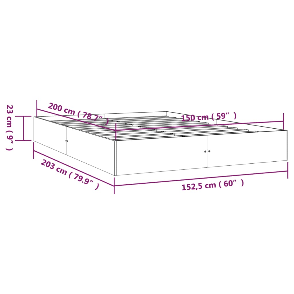 Bed Frame White Solid Wood 153x203 cm Queen Size