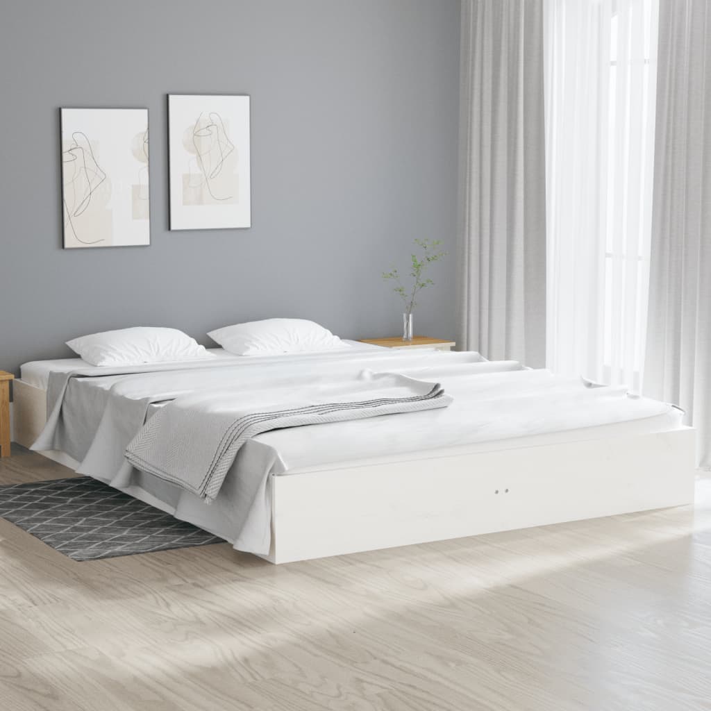 Bed Frame White Solid Wood 153x203 cm Queen Size