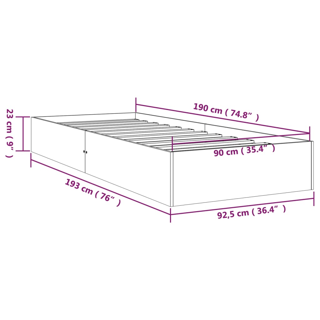 Bed Frame White Solid Wood 92x187 cm Single Size