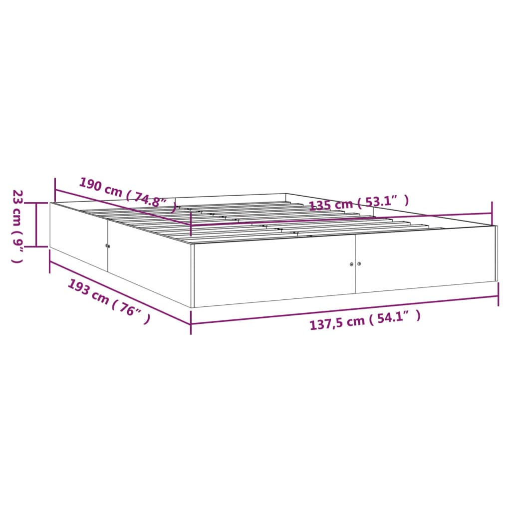 Bed Frame White Solid Wood 137x187 cm Double Size