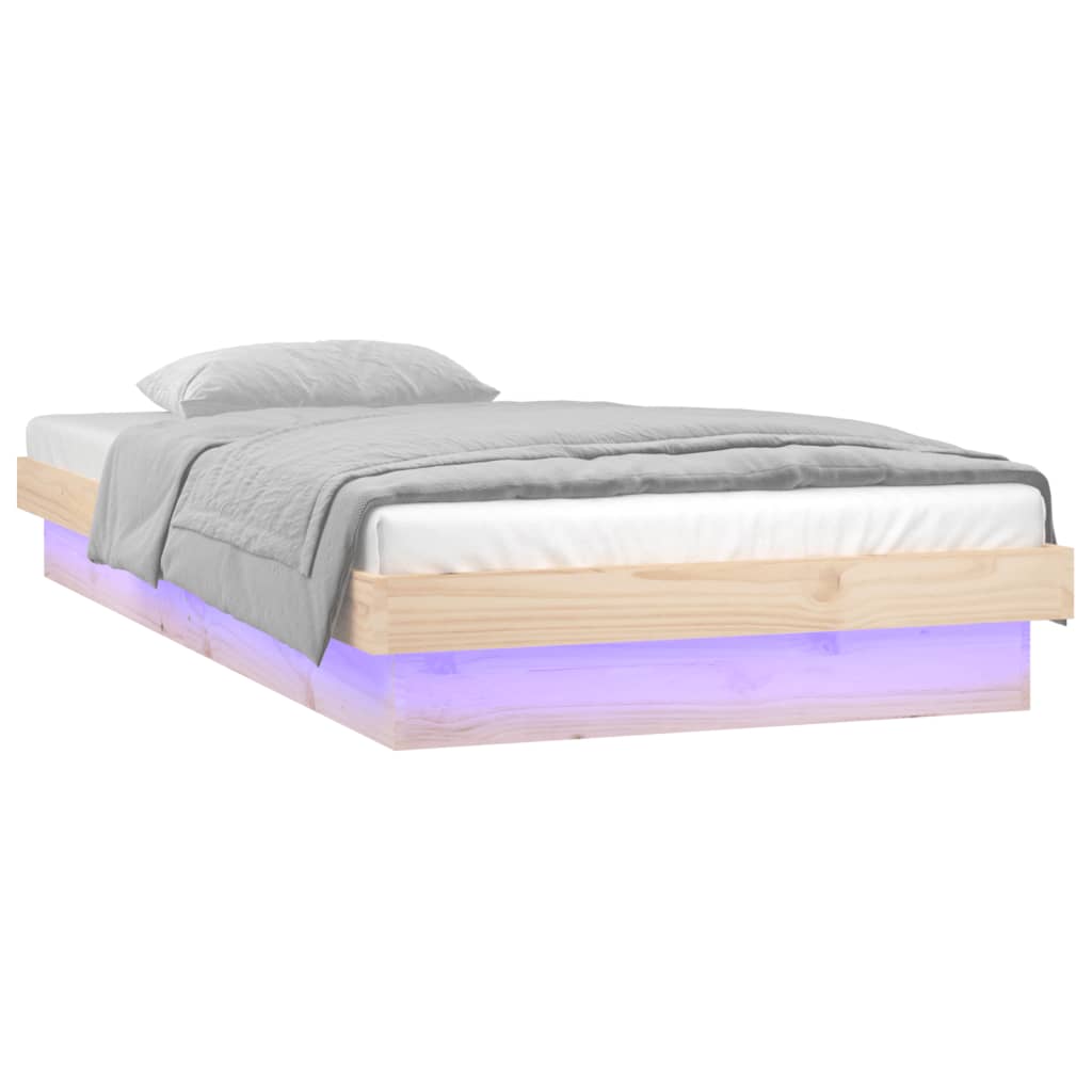 LED Bed Frame 92x187 cm Single Size Solid Wood