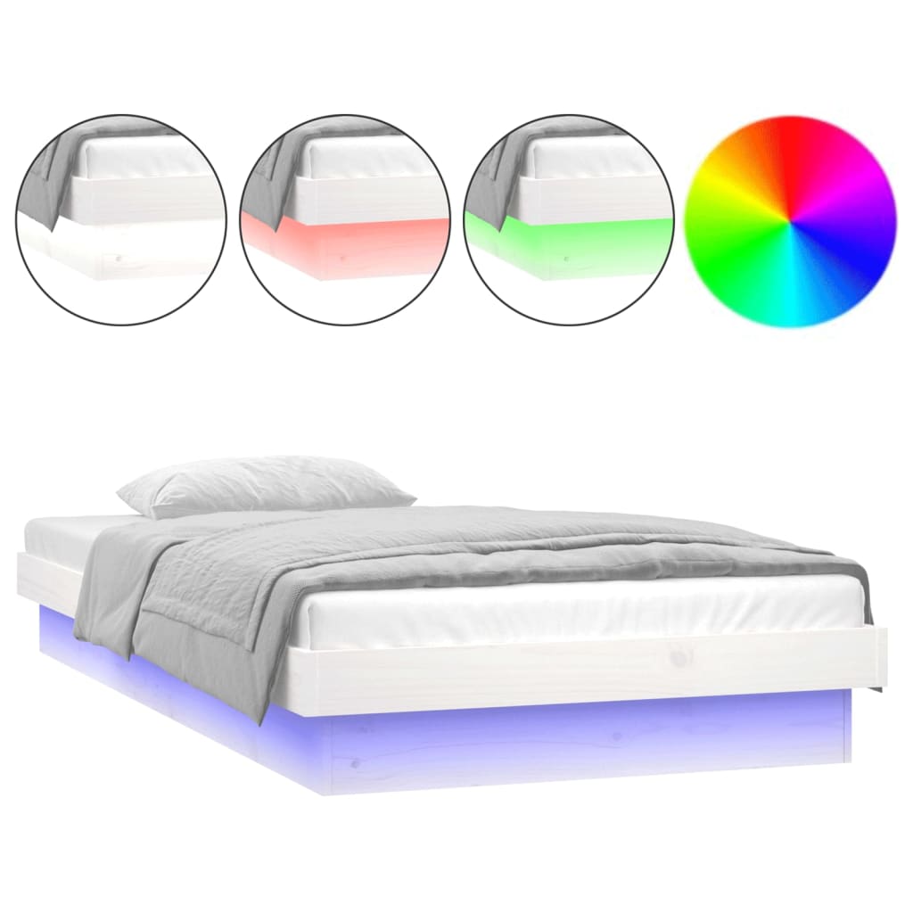 LED Bed Frame White 92x187 cm Single Size Solid Wood