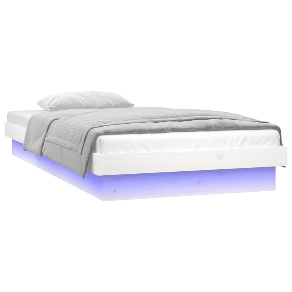 LED Bed Frame White 92x187 cm Single Size Solid Wood