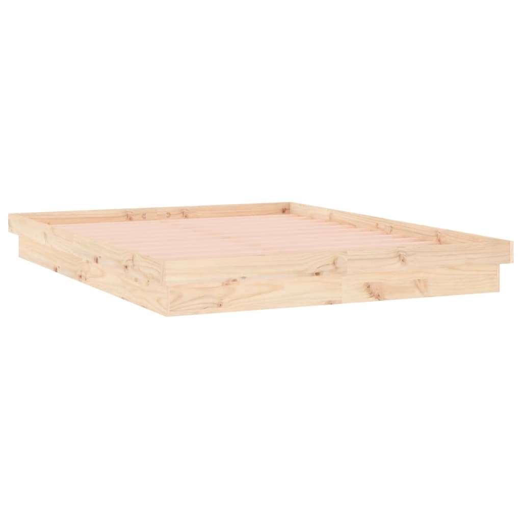 LED Bed Frame 137x187 cm Double Size Solid Wood