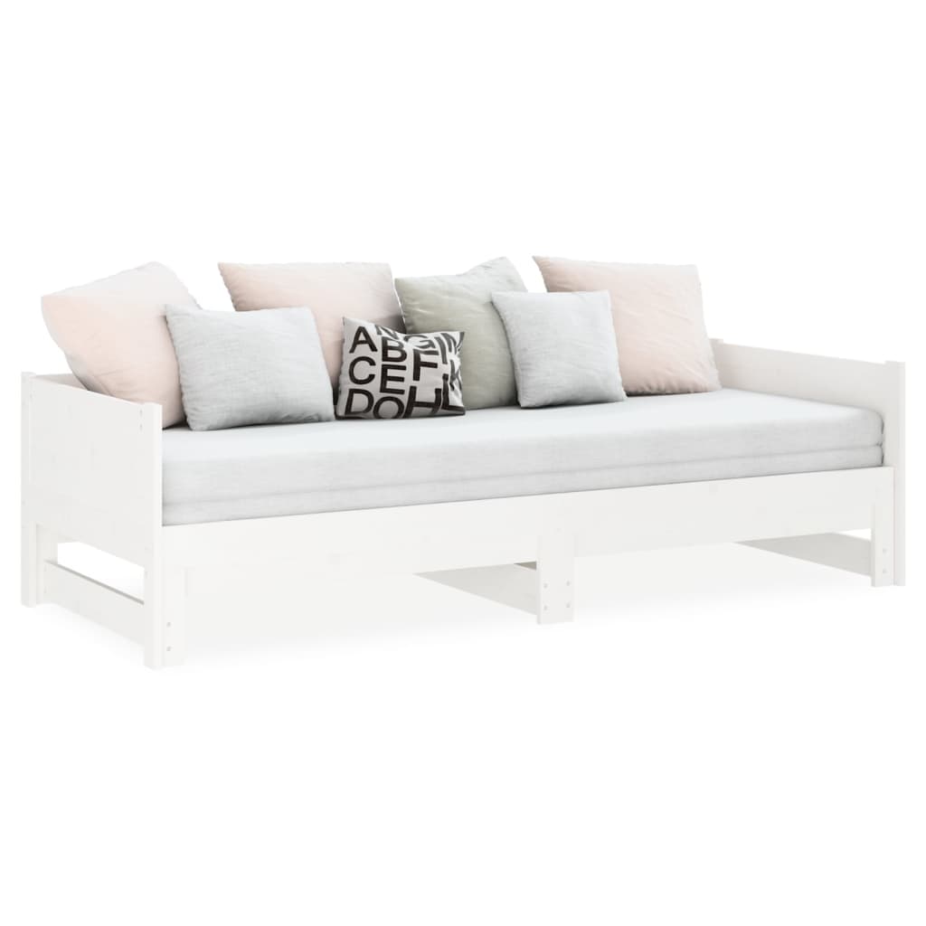 Pull-out Day Bed White Solid Wood Pine 2x(92x187) cm Single Size