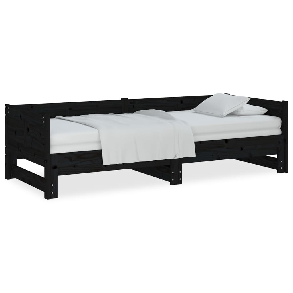 Pull-out Day Bed Black Solid Wood Pine 2x(92x187) cm Single Size