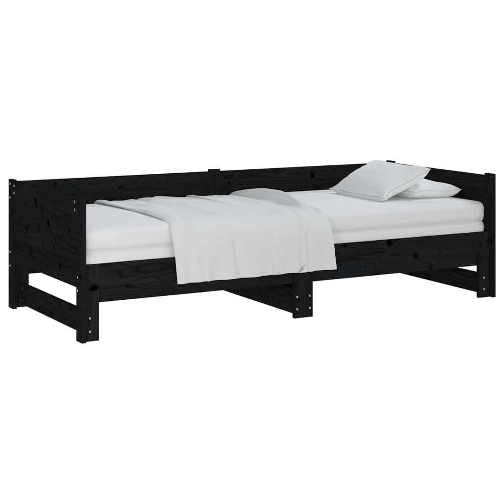 Pull-out Day Bed Black Solid Wood Pine 2x(92x187) cm Single Size