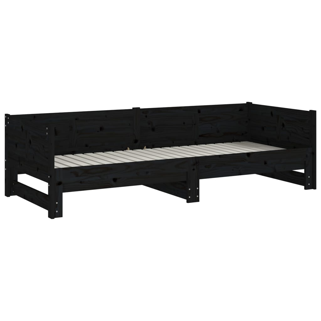 Pull-out Day Bed Black Solid Wood Pine 2x(92x187) cm Single Size