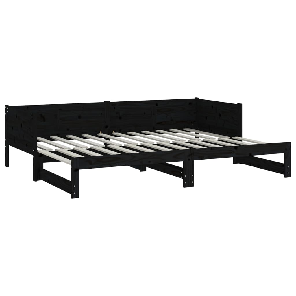 Pull-out Day Bed Black Solid Wood Pine 2x(92x187) cm Single Size