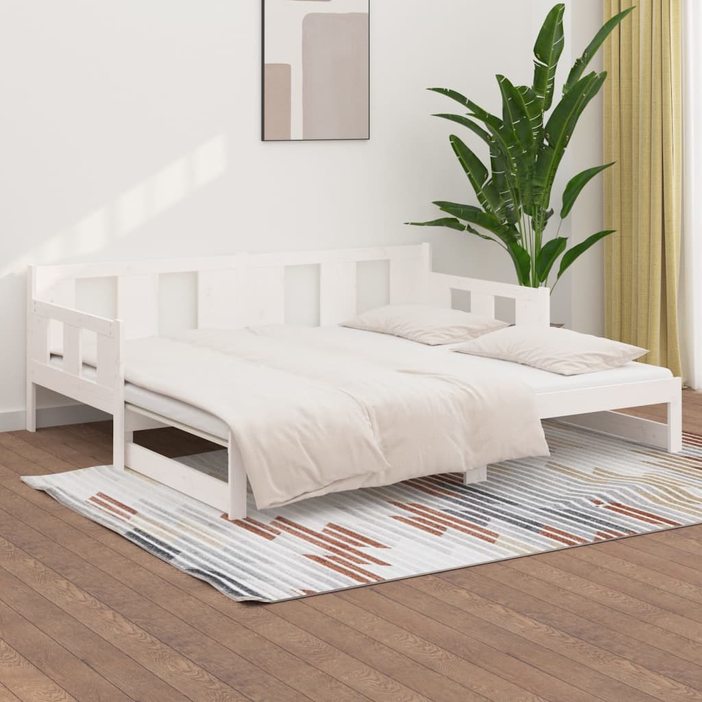 Pull-out Day Bed White Solid Wood Pine 2x(92x187) cm Single Size