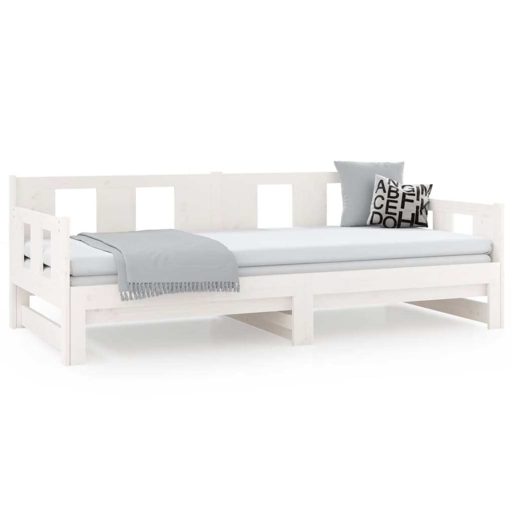 Pull-out Day Bed White Solid Wood Pine 2x(92x187) cm Single Size