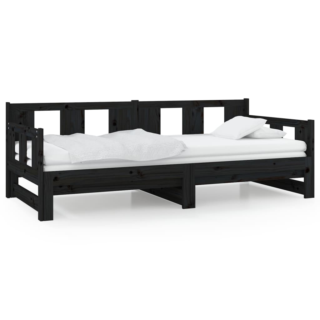 Pull-out Day Bed Black Solid Wood Pine 2x(92x187) cm Single Size