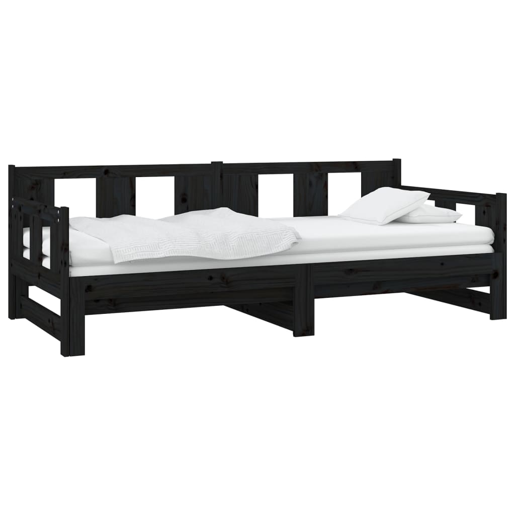 Pull-out Day Bed Black Solid Wood Pine 2x(92x187) cm Single Size