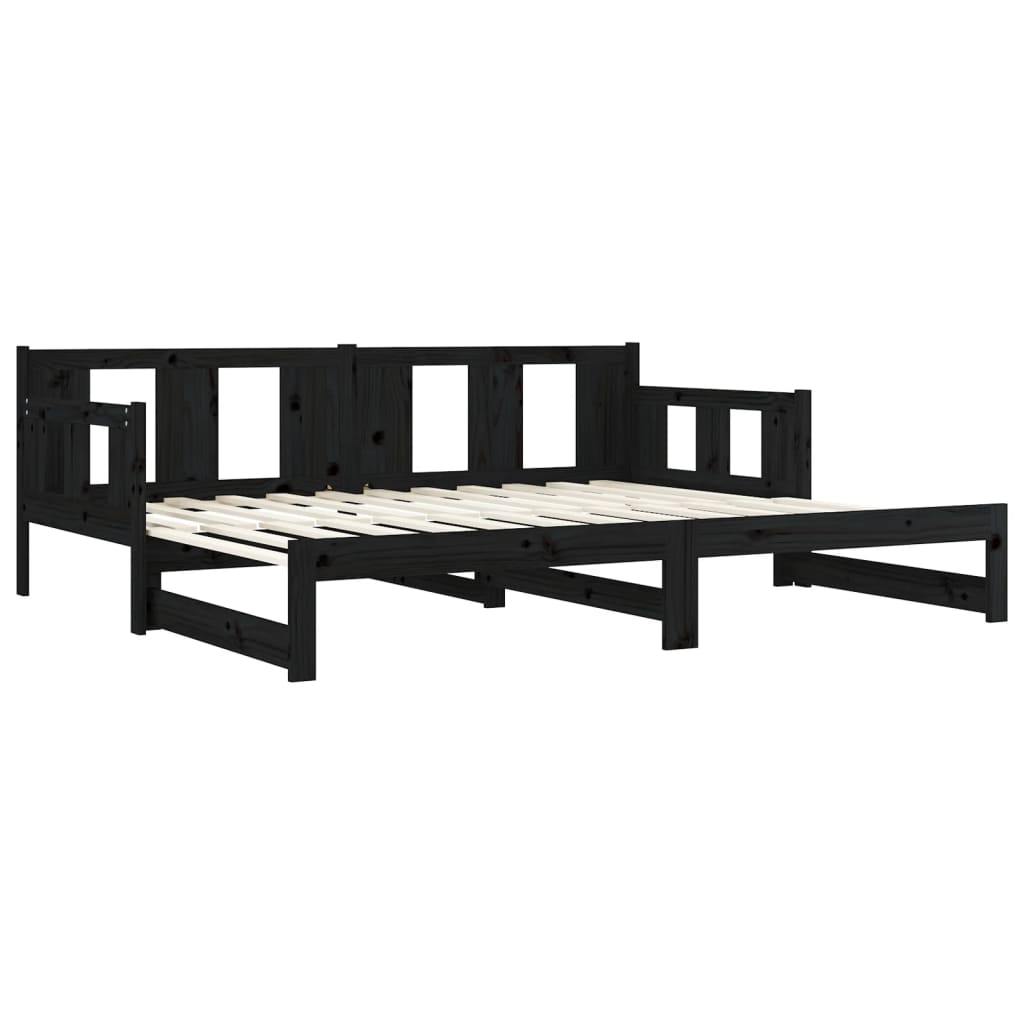 Pull-out Day Bed Black Solid Wood Pine 2x(92x187) cm Single Size