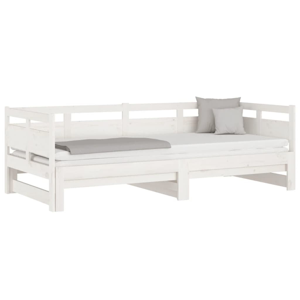 Pull-out Day Bed White Solid Wood Pine 2x(92x187) cm Single Size