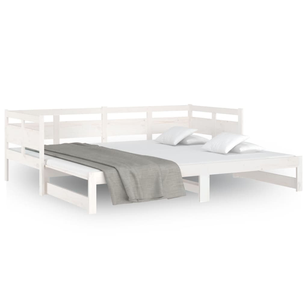 Pull-out Day Bed White Solid Wood Pine 2x(92x187) cm Single Size