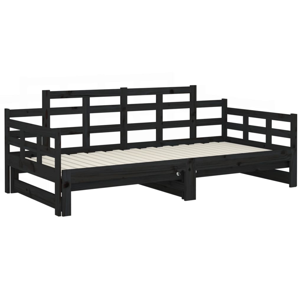 Pull-out Day Bed Black Solid Wood Pine 2x(92x187) cm Single Size