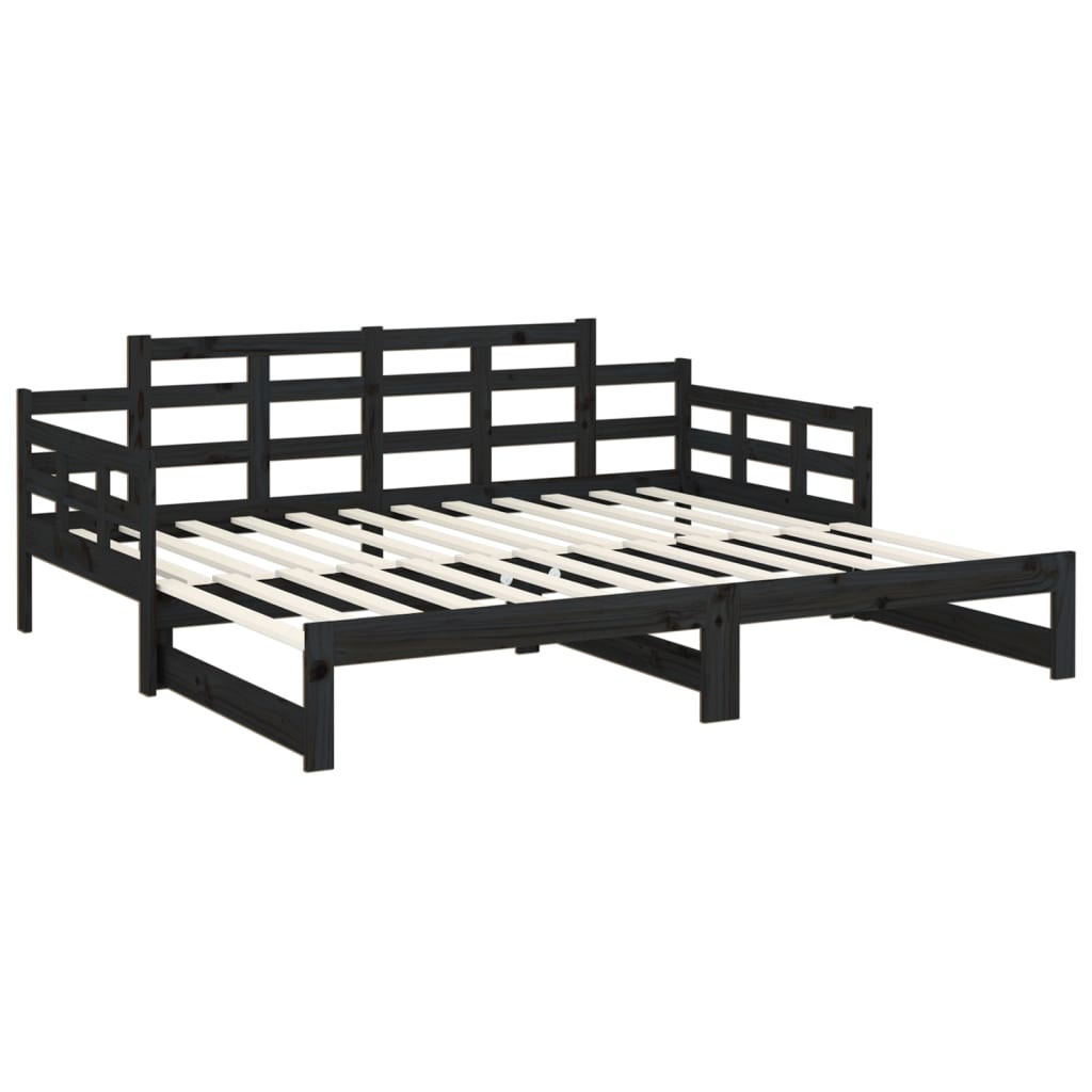 Pull-out Day Bed Black Solid Wood Pine 2x(92x187) cm Single Size