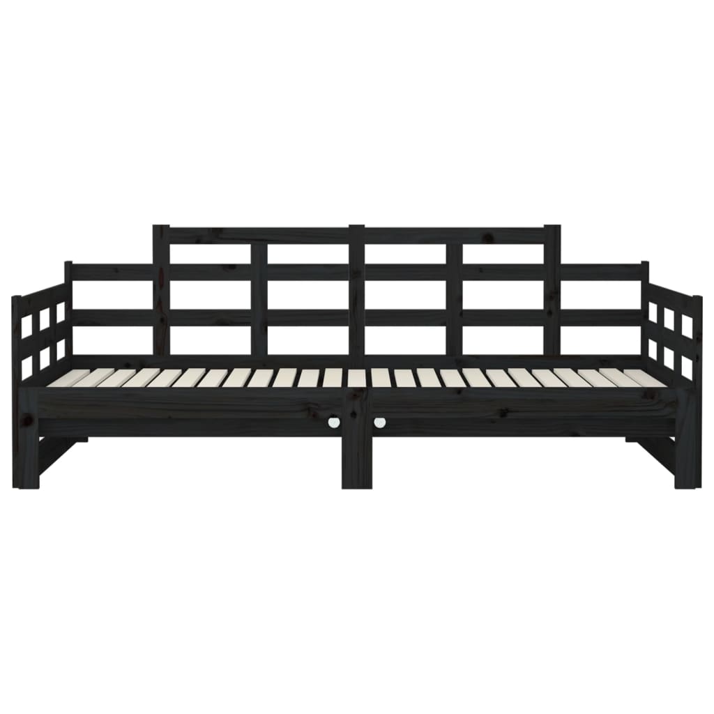 Pull-out Day Bed Black Solid Wood Pine 2x(92x187) cm Single Size