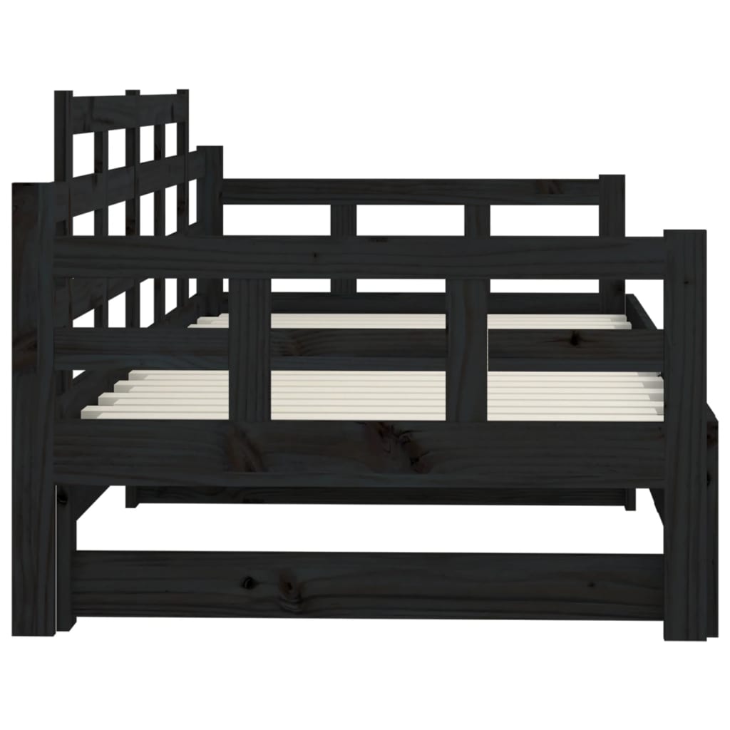 Pull-out Day Bed Black Solid Wood Pine 2x(92x187) cm Single Size