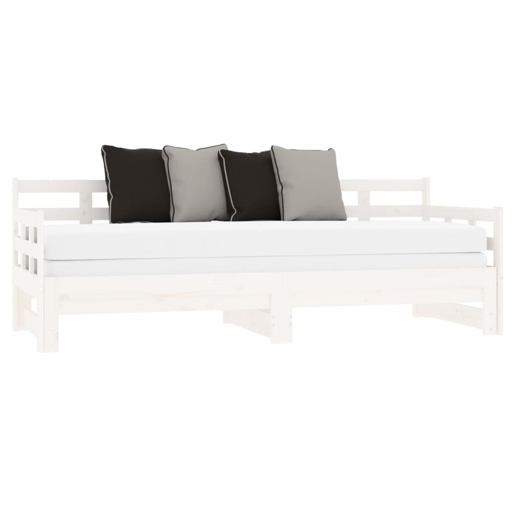 Pull-out Day Bed White Solid Wood Pine 2x(92x187) cm Single Size