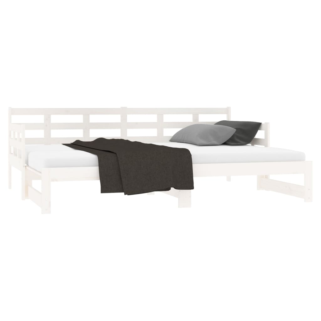 Pull-out Day Bed White Solid Wood Pine 2x(92x187) cm Single Size