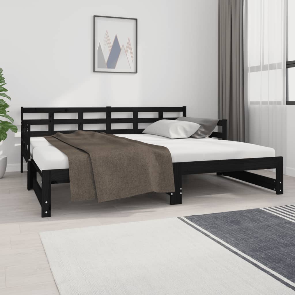 Pull-out Day Bed Black Solid Wood Pine 2x(92x187) cm Single Size