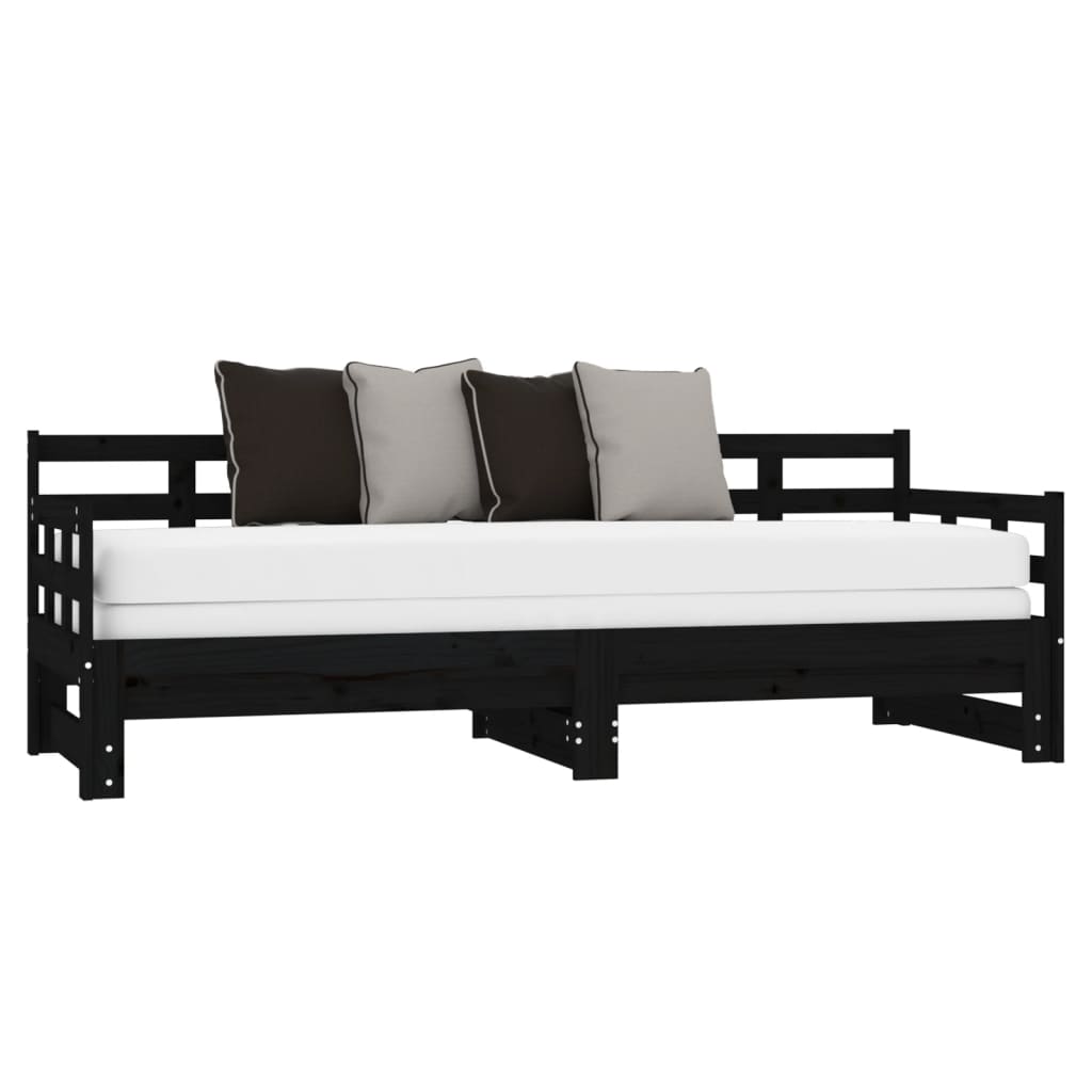 Pull-out Day Bed Black Solid Wood Pine 2x(92x187) cm Single Size