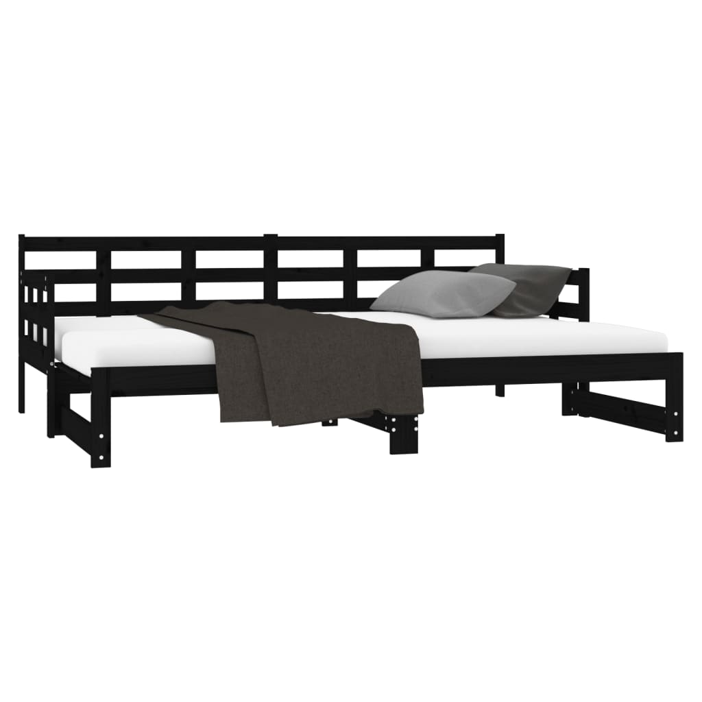 Pull-out Day Bed Black Solid Wood Pine 2x(92x187) cm Single Size