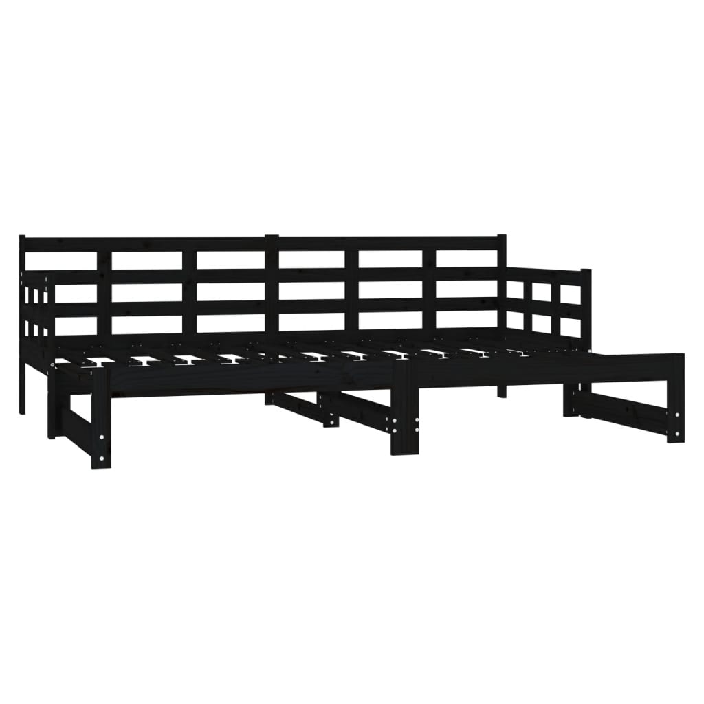 Pull-out Day Bed Black Solid Wood Pine 2x(92x187) cm Single Size